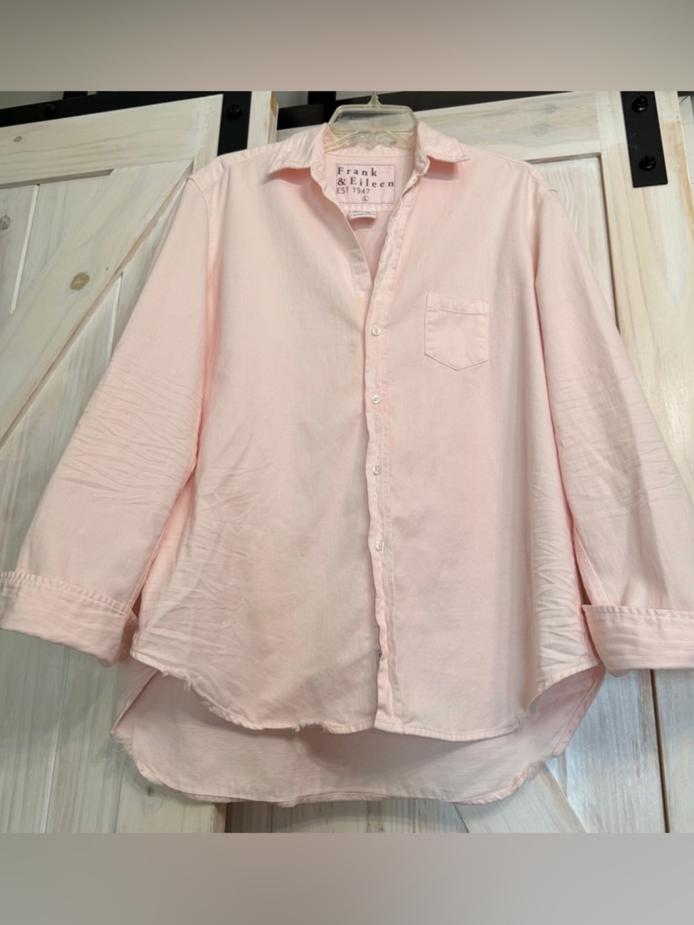 Like new Frank & Eileen L Eileen famous denim distressed shirt Ballet Pink